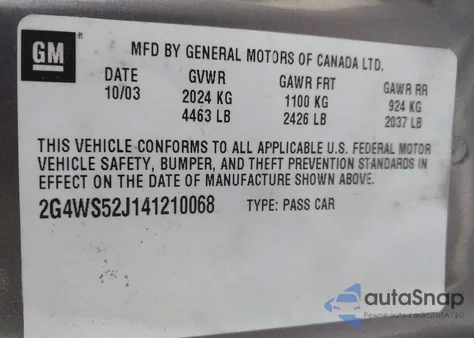 2004 Buick Century z USA, uszkodzony, nr VIN 2G4WS52J141210068